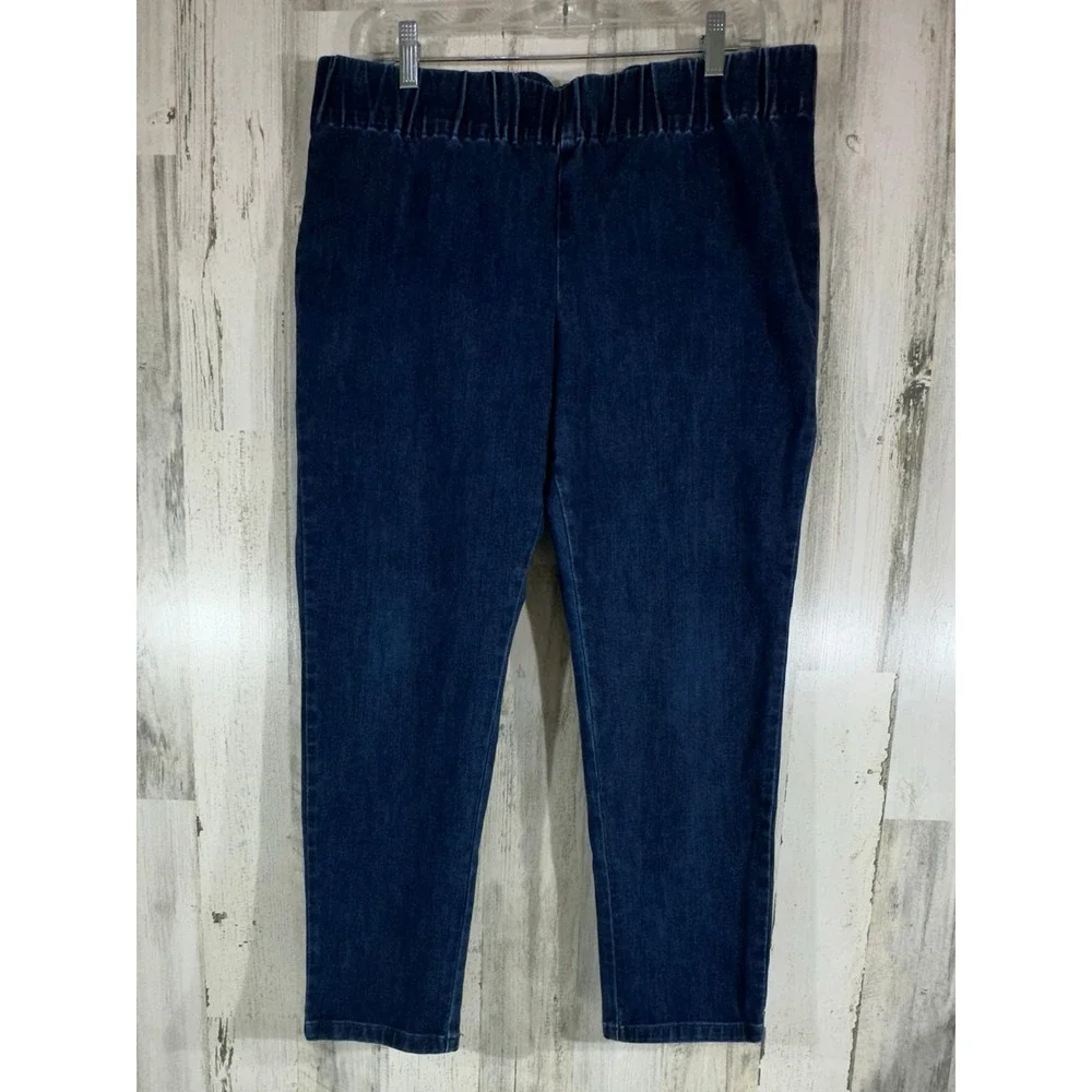Soft Surroundings Pull On Jeans XL Dark Wash Blue Elastic Waist Denim‎ Pants
